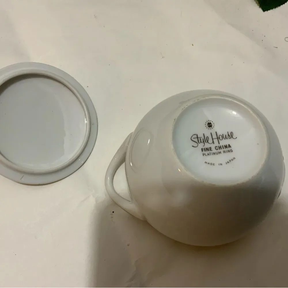 Vintage Style House Platinum Ring Fine China Set Japan sugar Bowl w Lid G17
